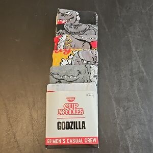 Nissin Cup Noodles w/ GODZILLA, 6 Pair Crew Socks